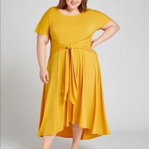 Yellow belted, high-low dress